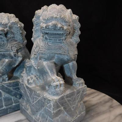 Carved Soapstone Chinese Foo Dog Bookends 7.25” Tall
