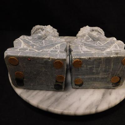 Carved Soapstone Chinese Foo Dog Bookends 7.25” Tall