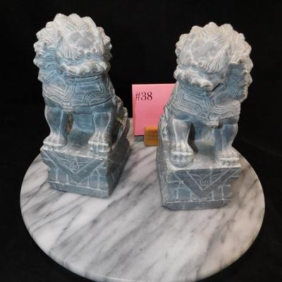 Carved Soapstone Chinese Foo Dog Bookends 7.25” Tall