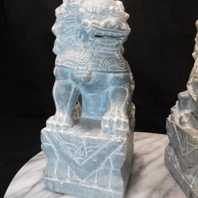 Carved Soapstone Chinese Foo Dog Bookends 7.25” Tall