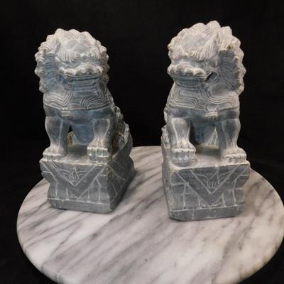 Carved Soapstone Chinese Foo Dog Bookends 7.25” Tall