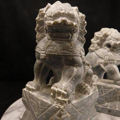 Carved Soapstone Chinese Foo Dog Bookends 7.25” Tall