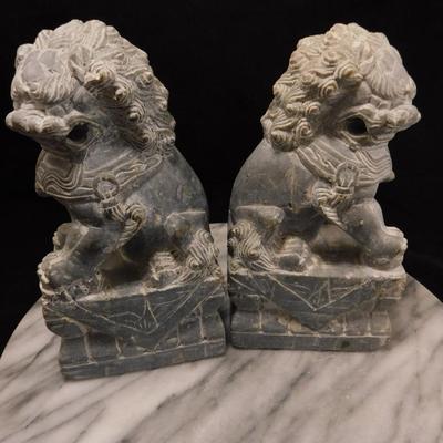 Carved Soapstone Chinese Foo Dog Bookends 7.25” Tall