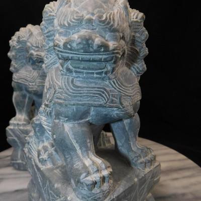 Carved Soapstone Chinese Foo Dog Bookends 7.25” Tall
