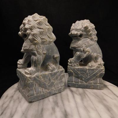 Carved Soapstone Chinese Foo Dog Bookends 7.25” Tall