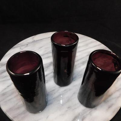 Set of 3 Primitive Deep Amethyst After Dinner Glasses 4” Tall