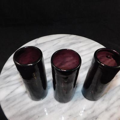 Set of 3 Primitive Deep Amethyst After Dinner Glasses 4” Tall