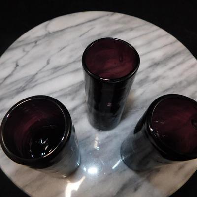 Set of 3 Primitive Deep Amethyst After Dinner Glasses 4” Tall