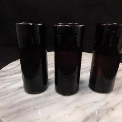 Set of 3 Primitive Deep Amethyst After Dinner Glasses 4” Tall