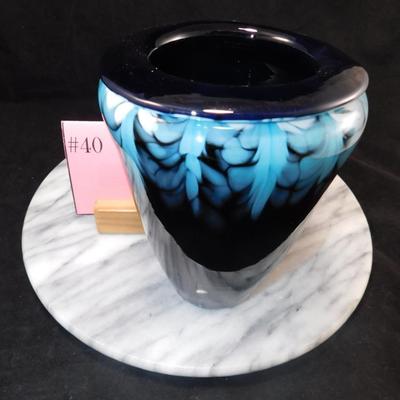 Blown Glass Cobalt Vase 6.5” Tall