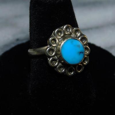 Adjustable 925 Sterling Turquoise Ring, 3.5g