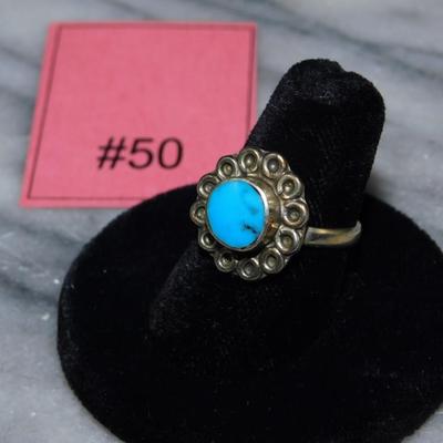 Adjustable 925 Sterling Turquoise Ring, 3.5g