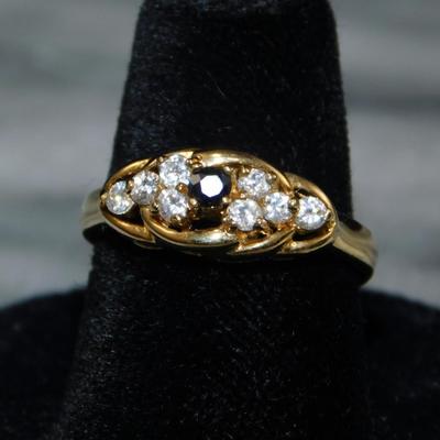 Gold-Tone 925 Sterling Ring w/ Topaz & Glass Size 7, 2.8g