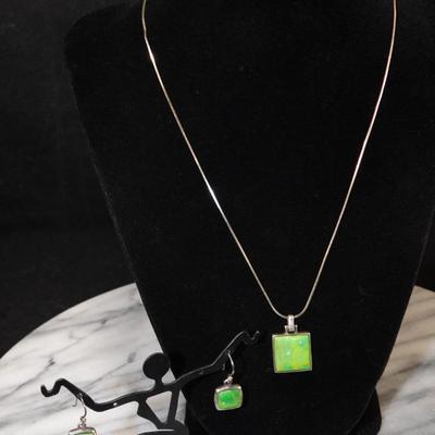 Matching Turquoise? 925 Sterling Earrings & Necklace 20”, 10.8g
