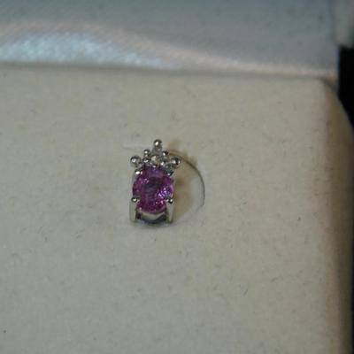10k White Gold Pink Topaz &amp; Diamond Stud Earrings 0.6g