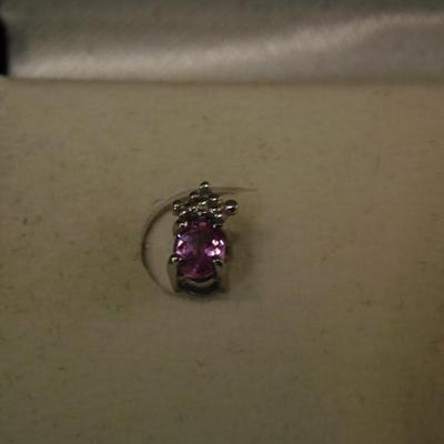 10k White Gold Pink Topaz &amp; Diamond Stud Earrings 0.6g