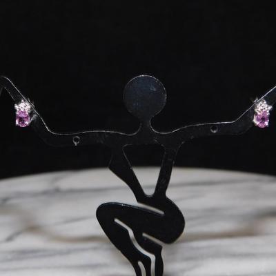 10k White Gold Pink Topaz &amp; Diamond Stud Earrings 0.6g