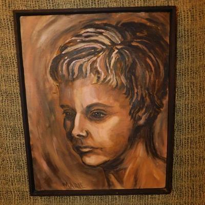 Original Portrait on Canvas, Signed Marie 18.5”x15”