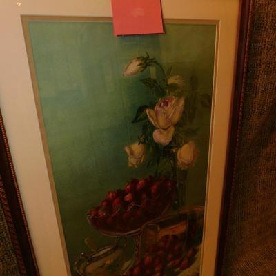 Vintage Framed & Matted Strawberries Print 32”x19”