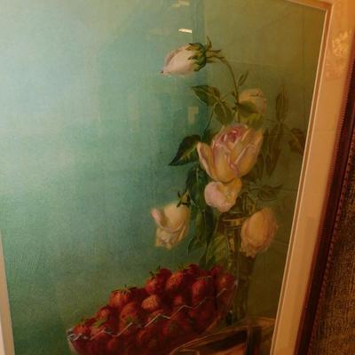 Vintage Framed & Matted Strawberries Print 32”x19”
