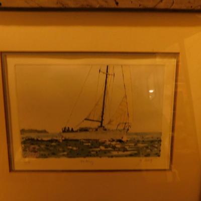 Framed & Matted “Sailing” Print 31/150, Signed 16”x13.75”