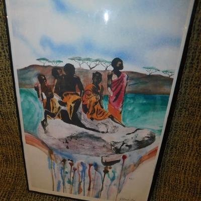 Signed African Print 1/1000 17”x11.35” Framed w/ Glass