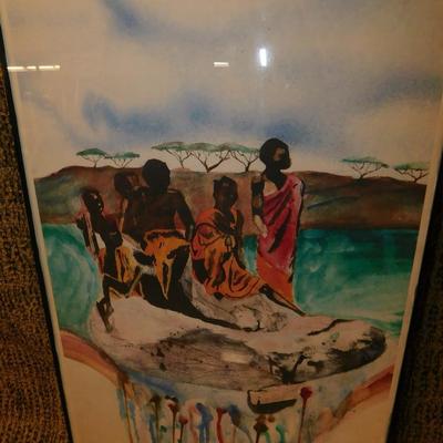 Signed African Print 1/1000 17”x11.35” Framed w/ Glass