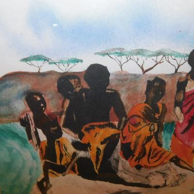 Signed African Print 1/1000 17”x11.35” Framed w/ Glass