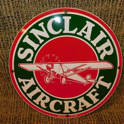Ande Rooney Porcelain Sign ‘Sinclair Aircraft’ 11.25” Diameter