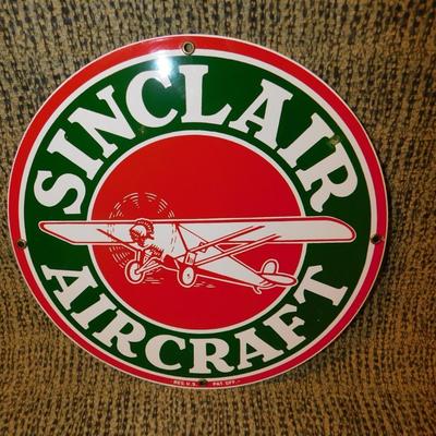 Ande Rooney Porcelain Sign ‘Sinclair Aircraft’ 11.25” Diameter