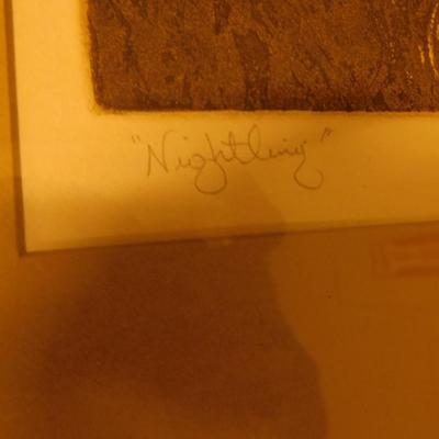 Vintage ‘Nightling’ Lithograph 4/15, Signed Douglas Russell 16.5”x15”