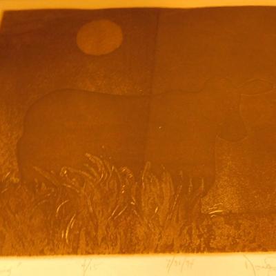 Vintage ‘Nightling’ Lithograph 4/15, Signed Douglas Russell 16.5”x15”