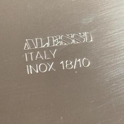 LOT 271: Alessi INOX 18/10 Italy Ettore Sottsass - Oil & Vinegar Cruet S/P Condiment Set & Alessi Glass Serving Bowl:...