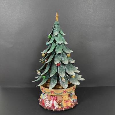LOT 272: PartyLite Musical Christmas Tealight Candle Holder Glowing Tree w/Magnetic Ornaments