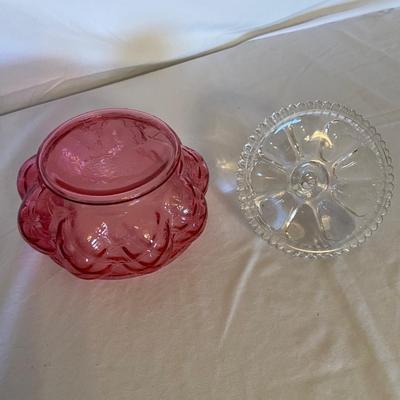 Stunning Set of Cranberry Glass Decanters with Matching Candy Bowl and More (GB-BM)