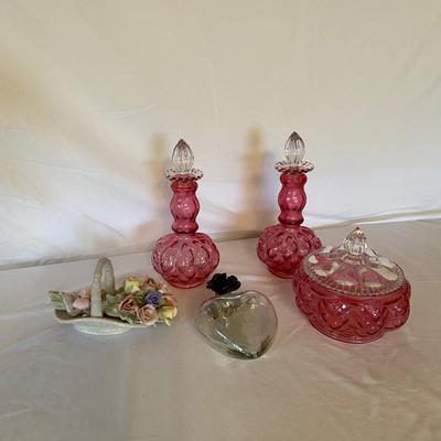 Stunning Set of Cranberry Glass Decanters with Matching Candy Bowl and More (GB-BM)