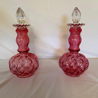 Stunning Set of Cranberry Glass Decanters with Matching Candy Bowl and More (GB-BM)
