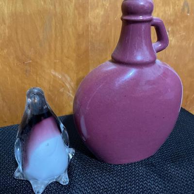 Glass bird with mauve bottle