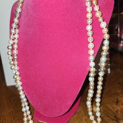 70 inch endless strand multi colored pearl necklace