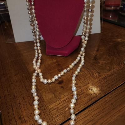 70 inch endless strand multi colored pearl necklace