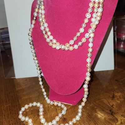 70 inch endless strand multi colored pearl necklace