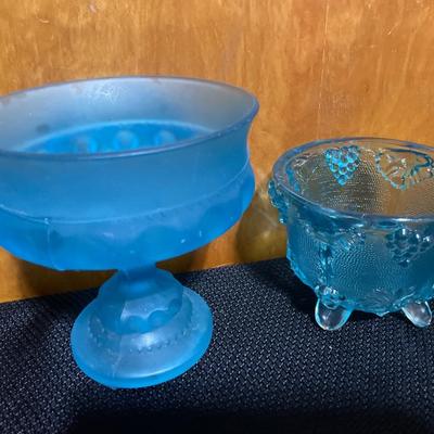 Blue Satin glass & blue glass candy dish