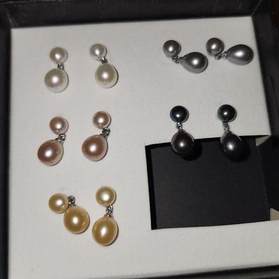 Five pair freshwater pearl earrings