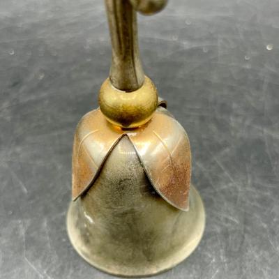 Antique Ornate Silver & Brass Bell With Leaf Design
