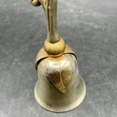 Antique Ornate Silver & Brass Bell With Leaf Design