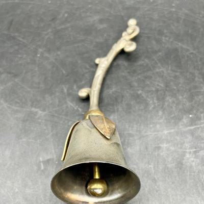 Antique Ornate Silver & Brass Bell With Leaf Design