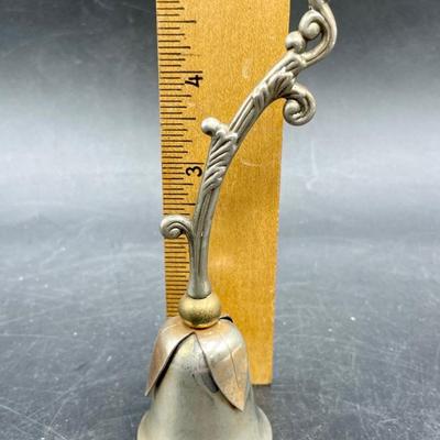 Antique Ornate Silver & Brass Bell With Leaf Design