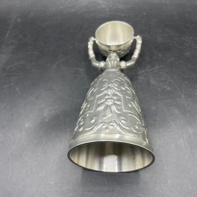 Vintage Fein Zinn Pewter Ornate Bride and Groom Wedding Toasting Chalice Cup