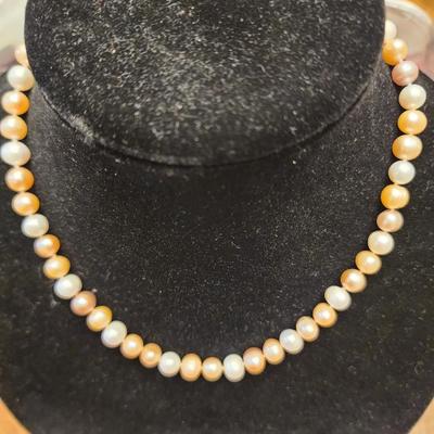 Multi colored pearl strand 16 inches with white stud earrings.