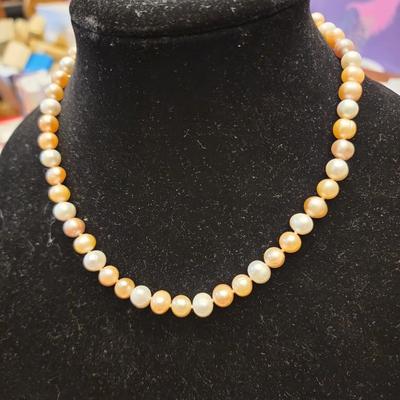 Multi colored pearl strand 16 inches with white stud earrings.
